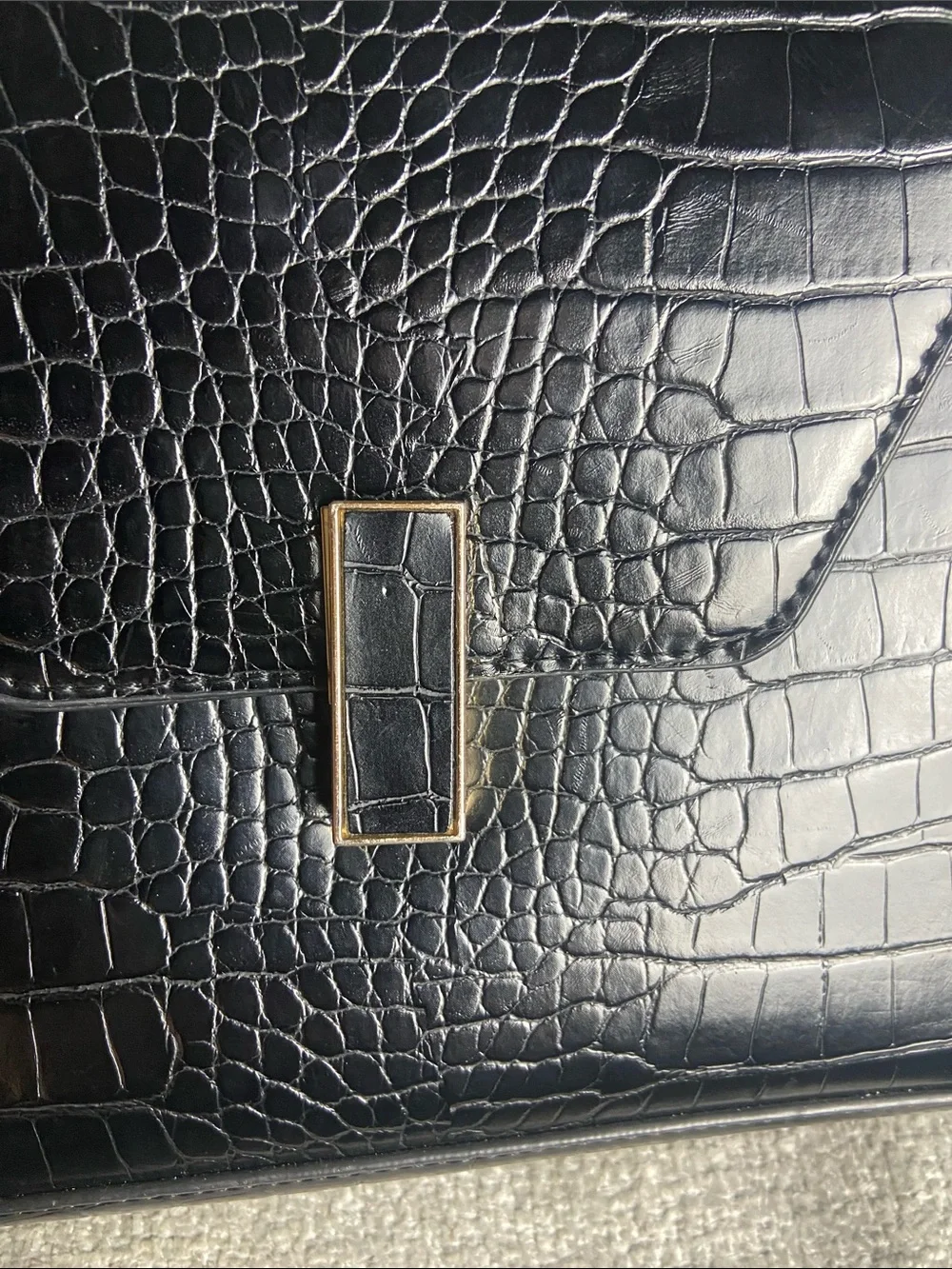 Madison West Black Croc-Embossed Top Handle Satchel with Strap